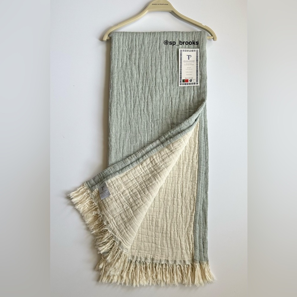 🎁Texteis Penedo Throw Blanket - Reversible Sea Green - Cotton - Made in Portugal